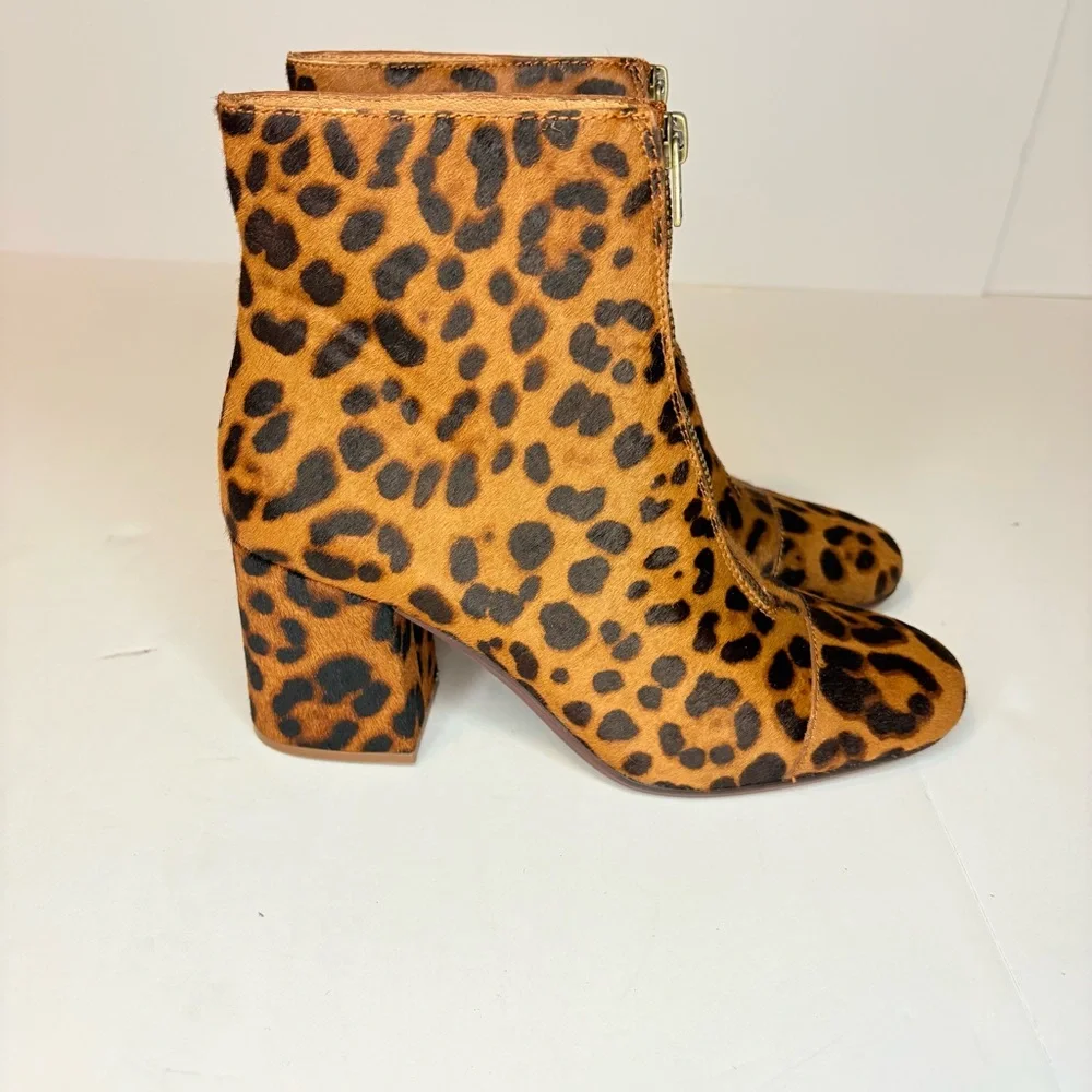 Madewell Front Zip Leopard Calf Hair Maple Syrup Multi Ankle Booties Sz7 Mobwife